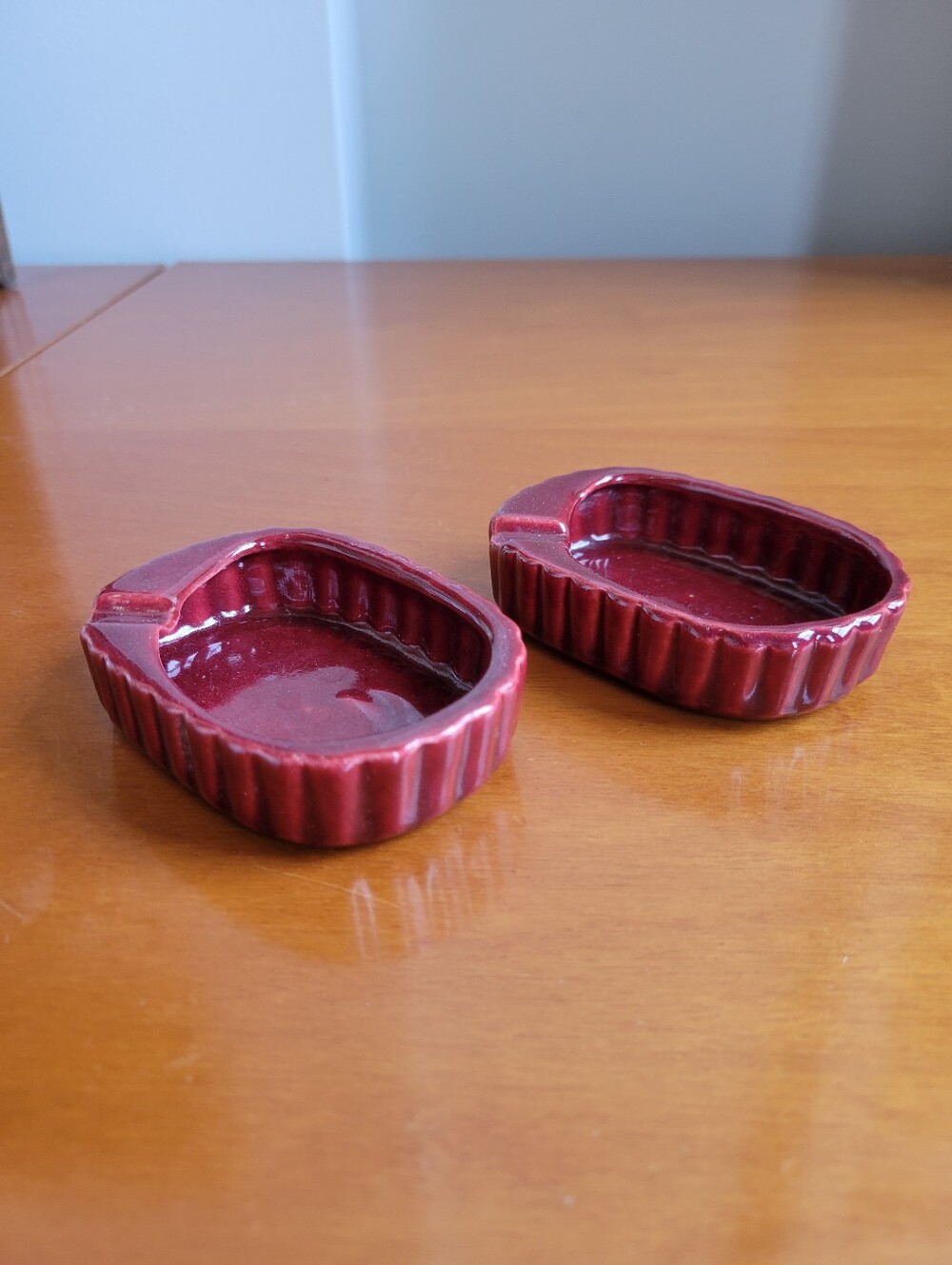 Vintage Cranberry Glazed Trinket Dishes Set of 2